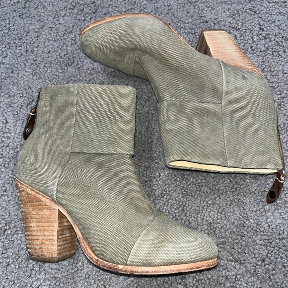 RAG & BONE Classic Newbury Khaki Canvas Natural Ankle Boots Booties size 38 / 8 - Picture 2 of 7